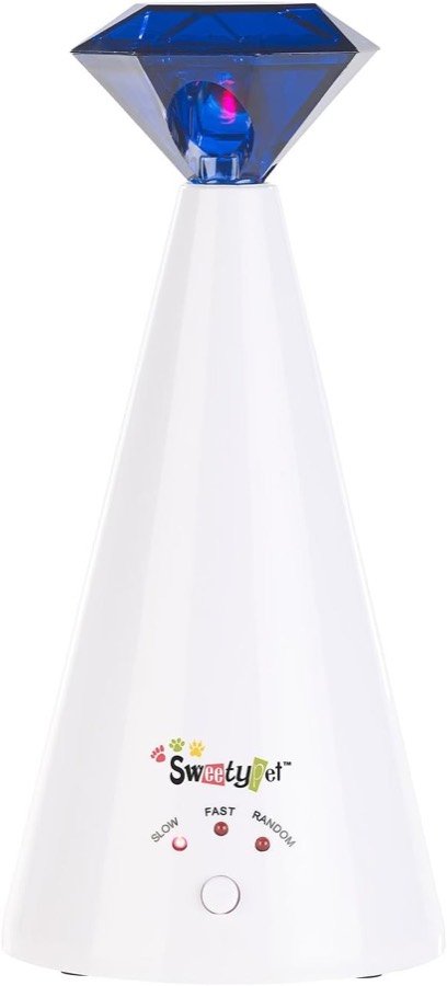 Láser automático Sweetypet: cono blanco con un cabezal azul en forma de diamante donde está el láser