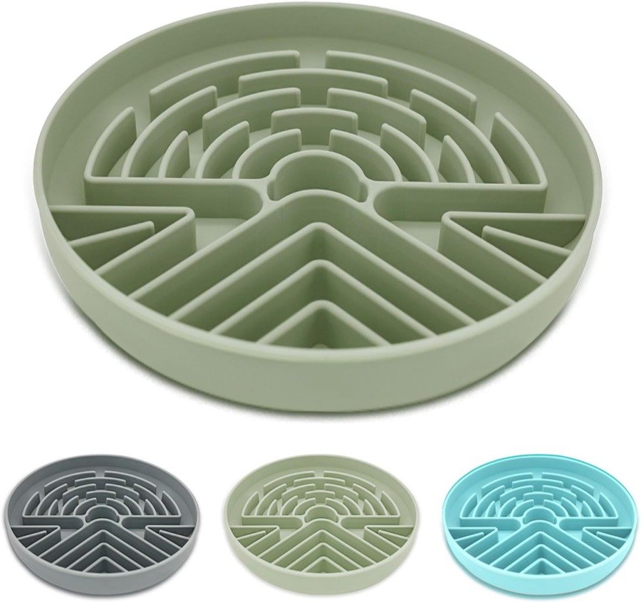 Comedero antivoracidad Lesipee de silicona verde con los tres colores disponibles debajo
