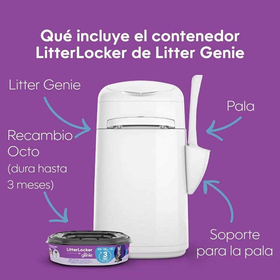 Ver imagen 2 de 6: Qué incluye el LitterLocker Fashion: contenedor, recambio Octo de hasta tres meses, pala y soporte para la pala
