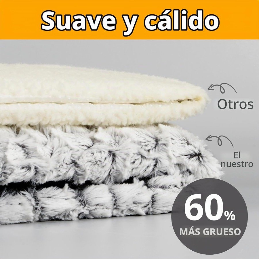 Ver imagen 2 de 6: Comparativa del grosor de la manta Petace con otra de borreguillo, con el rótulo «60 % más grueso»