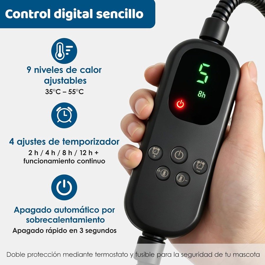 Ver imagen 5 de 6: Mando de la manta Wdmiya con nueve niveles de 35 a 55 °C, temporizador de 2 a 12 horas y apagado automático