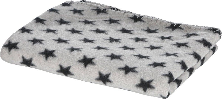 Manta polar Kerbl Stella doblada, gris con estampado de estrellas negras
