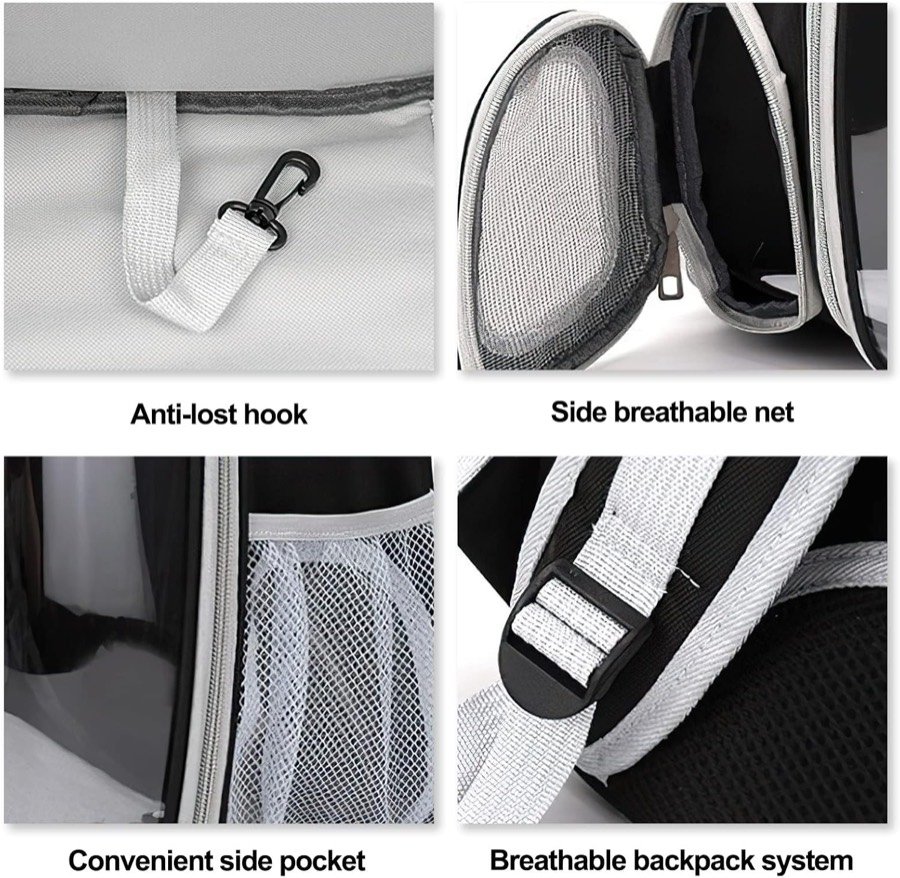 Ver imagen 6 de 6: Detalles de la mochila Pet Capsule: gancho antipérdida interior, malla lateral transpirable, bolsillo lateral y tirantes acolchados
