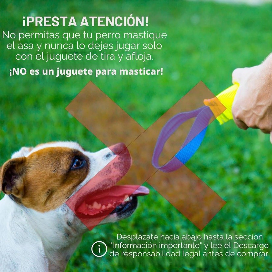 Ver imagen 3 de 6: Aviso del fabricante: no dejar que el perro mastique el asa ni jugar solo con el mordedor, que no es un juguete de masticar