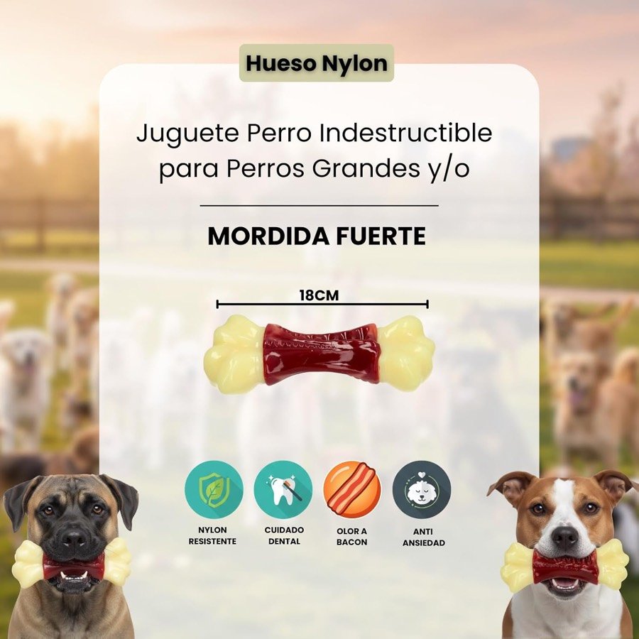 Ver imagen 3 de 6: Ficha de la versión de nylon para mordida fuerte, de 18 cm, con iconos de nylon, aroma a beicon y cuidado dental