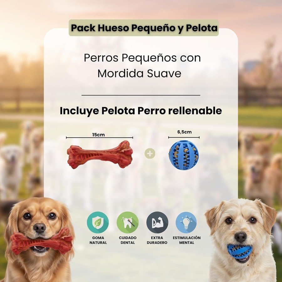 Ver imagen 5 de 6: Pack para perros pequeños con hueso de goma de 15 cm y pelota rellenable de 6,5 cm