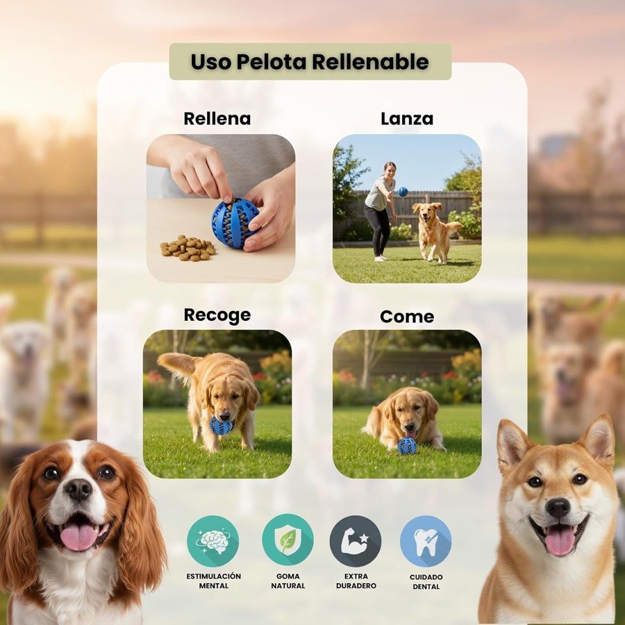 Ver imagen 6 de 6: Cuatro usos de la pelota rellenable del pack pequeño: rellenar, lanzar, recoger y comer