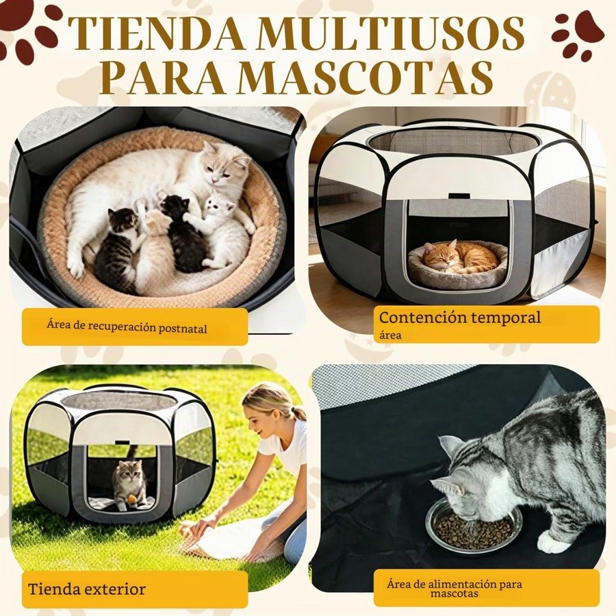 Ver imagen 5 de 6: El parque de tela como zona de parto para una gata, contención temporal, tienda de exterior y comedero