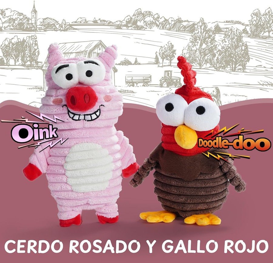 Ver imagen 2 de 6: Pack de cerdo rosado y gallo rojo, con los sonidos que imita cada chirriador