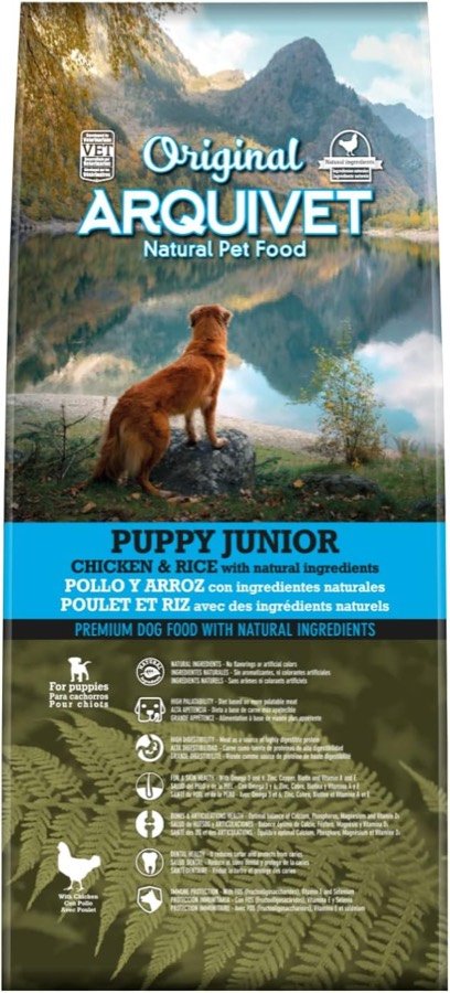 Ver imagen 4 de 6: Frontal del saco Puppy Junior con el icono de pollo de la receta