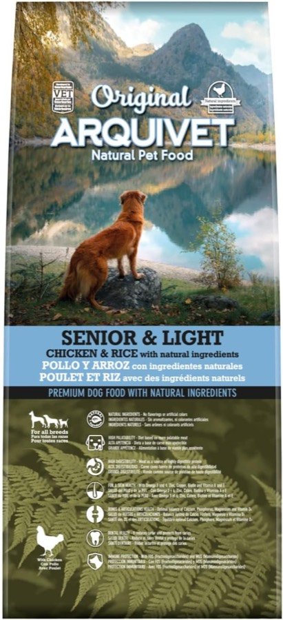 Ver imagen 4 de 6: Frontal del saco Arquivet Senior y Light con el icono de pollo de la receta