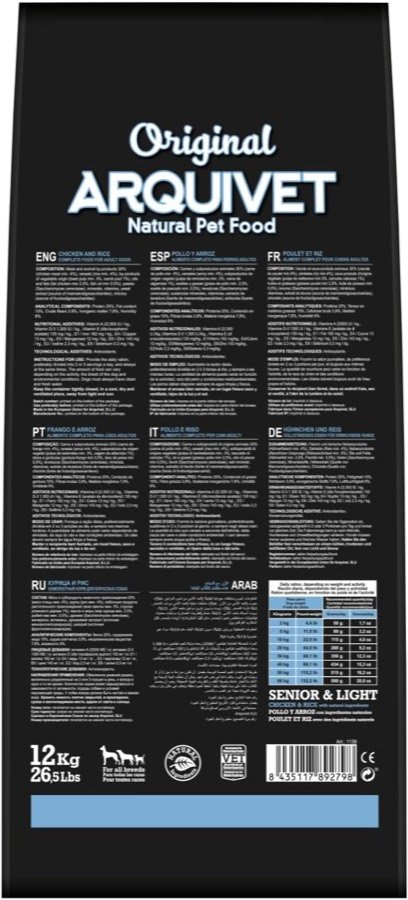 Ver imagen 5 de 6: Parte trasera del saco con la tabla de racionamiento y los datos del fabricante