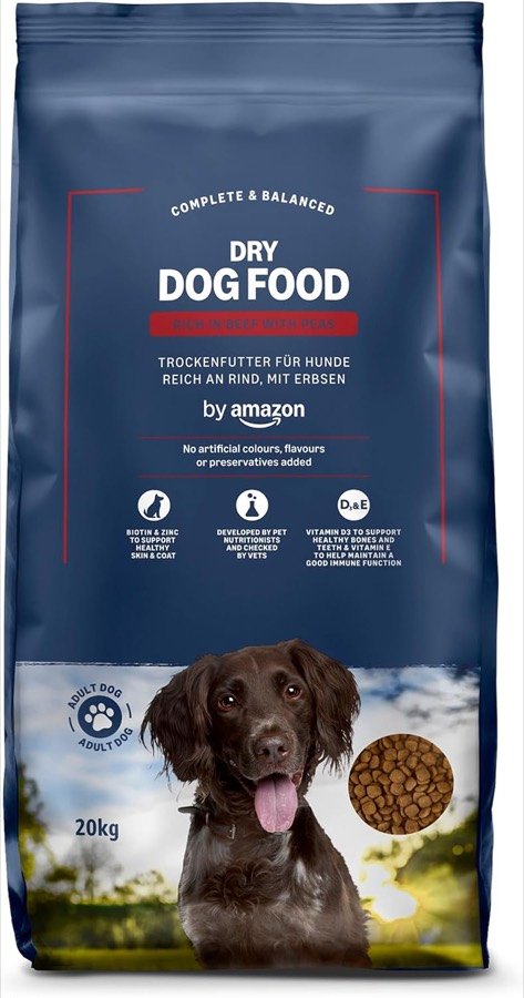 Saco de 20 kg del pienso by Amazon para perro adulto de vacuno con guisantes