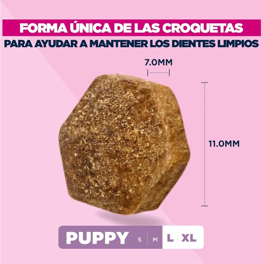 Ver imagen 4 de 6: Croqueta hexagonal de Eukanuba con sus medidas: 7 mm de grosor y 11 mm de ancho