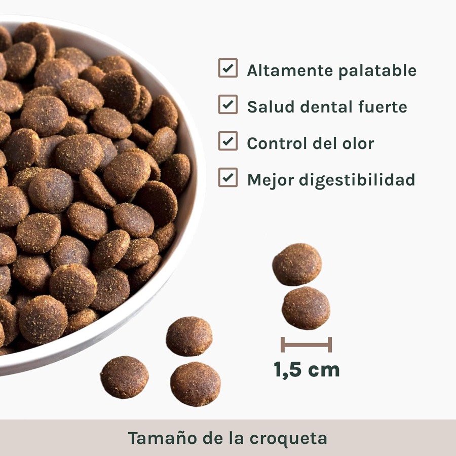 Ver imagen 6 de 6: Croquetas del pienso GALITO junto a la referencia de tamaño de 1,5 cm indicada por el fabricante