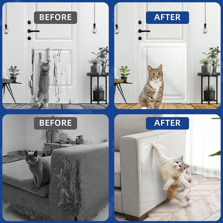 Ver imagen 5 de 6: Antes y después de una puerta y un sofá arañados, protegidos con la lámina