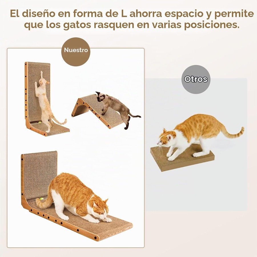 Ver imagen 4 de 6: Imagen del fabricante que compara su rascador en L, usable en varias posiciones, con un rascador plano