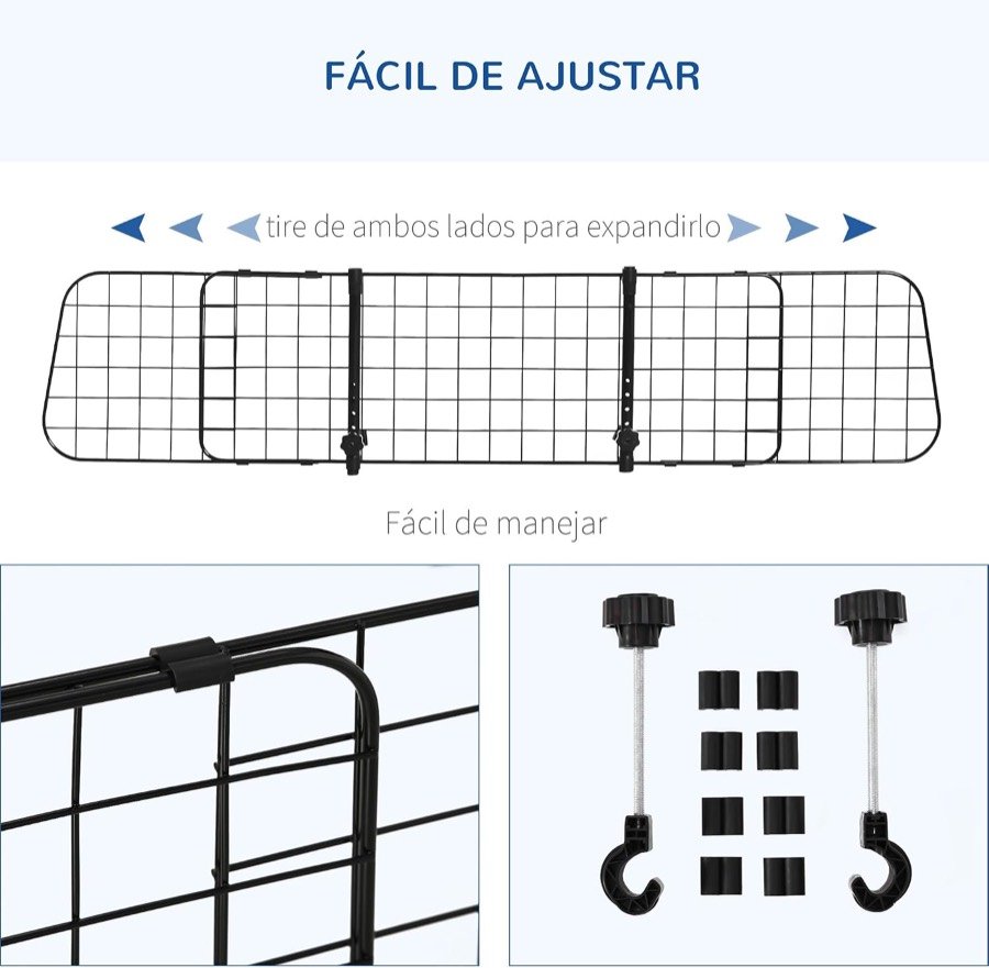 Ver imagen 4 de 6: Cómo se extiende la rejilla PawHut tirando de ambos lados, con los tubos de fijación y las piezas incluidas