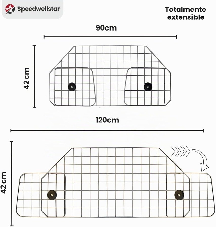 Ver imagen 3 de 6: Medidas de la rejilla Speedwellstar: 42 cm de alto y anchura extensible de 90 a 120 cm