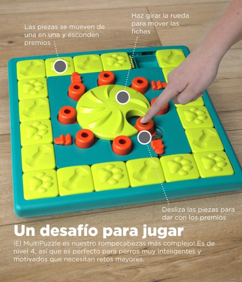 Ver imagen 4 de 6: Mano girando la rueda central del MultiPuzzle, con explicación de cómo se deslizan las fichas para descubrir premios