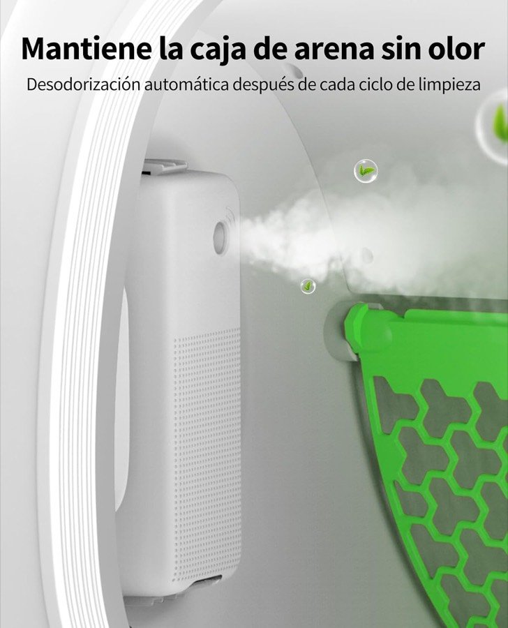 Ver imagen 2 de 6: PETKIT Pura Air pulverizando bruma dentro del arenero tras un ciclo de limpieza