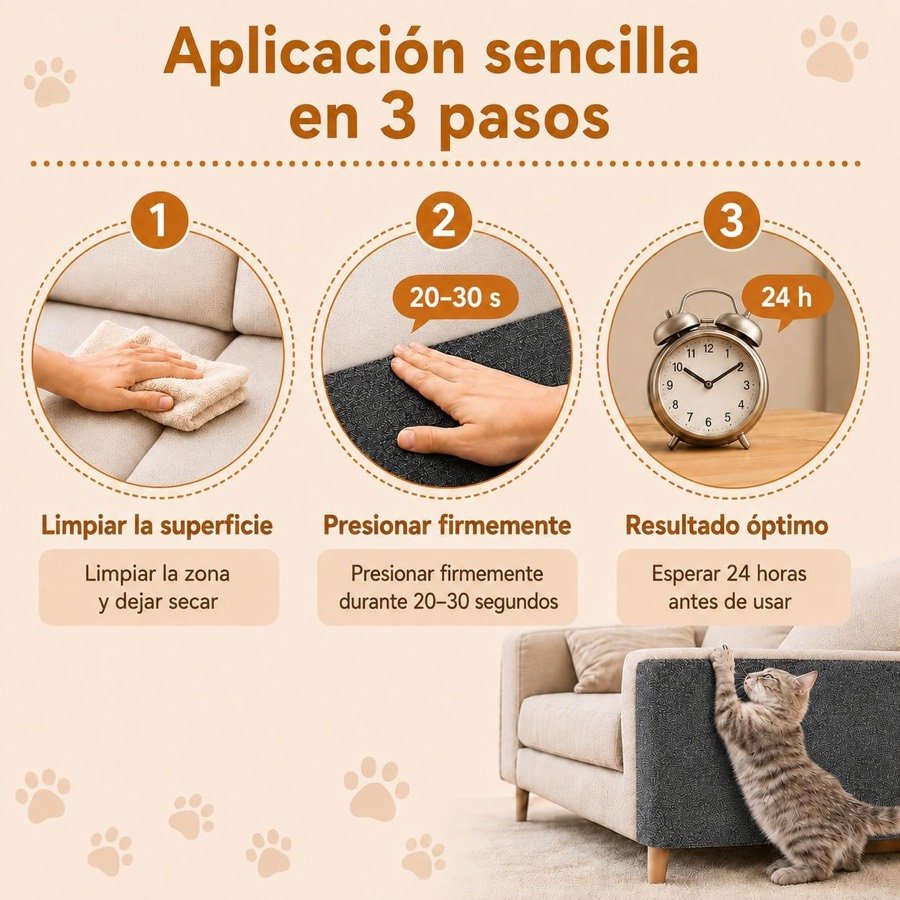 Ver imagen 6 de 6: Tres pasos de aplicación: limpiar, presionar entre 20 y 30 segundos y esperar 24 horas antes de usarlo
