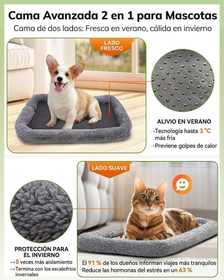 Ver imagen 3 de 6: Colchoneta de dos caras del transportín morpilot, con un corgi en el lado fresco y un gato en el lado de borreguito