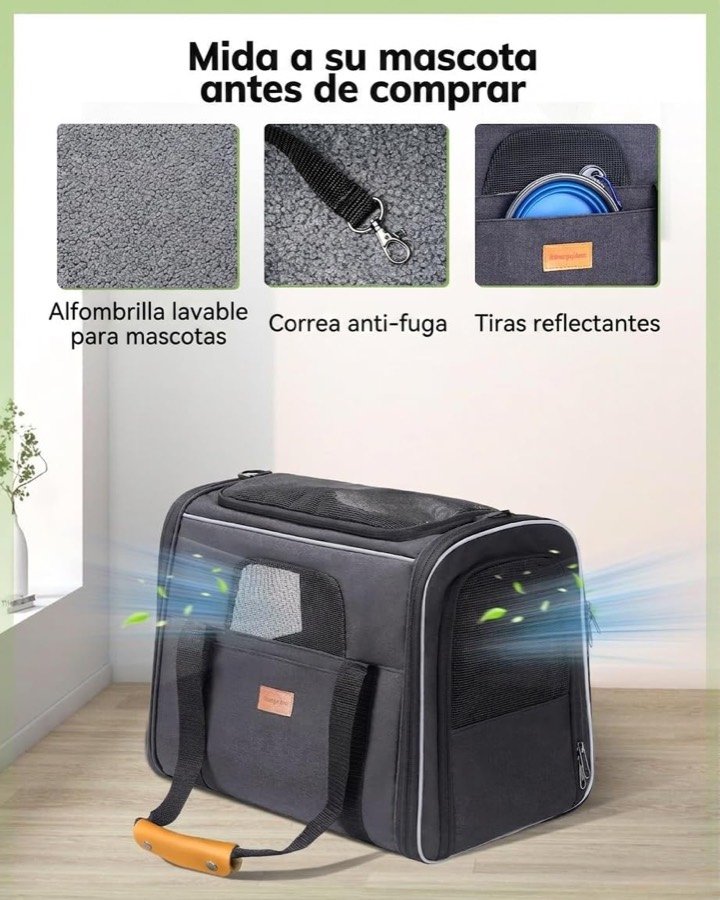 Ver imagen 5 de 6: Transportín morpilot con su alfombrilla lavable, la correa antifuga interior y las tiras reflectantes