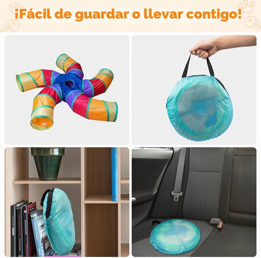 Ver imagen 4 de 6: Túnel plegado en su bolsa redonda, guardado en una estantería y en el coche